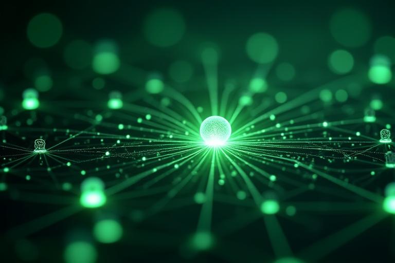Abstract depiction of AI processing data, with glowing neural networks connecting diverse wellness elements.